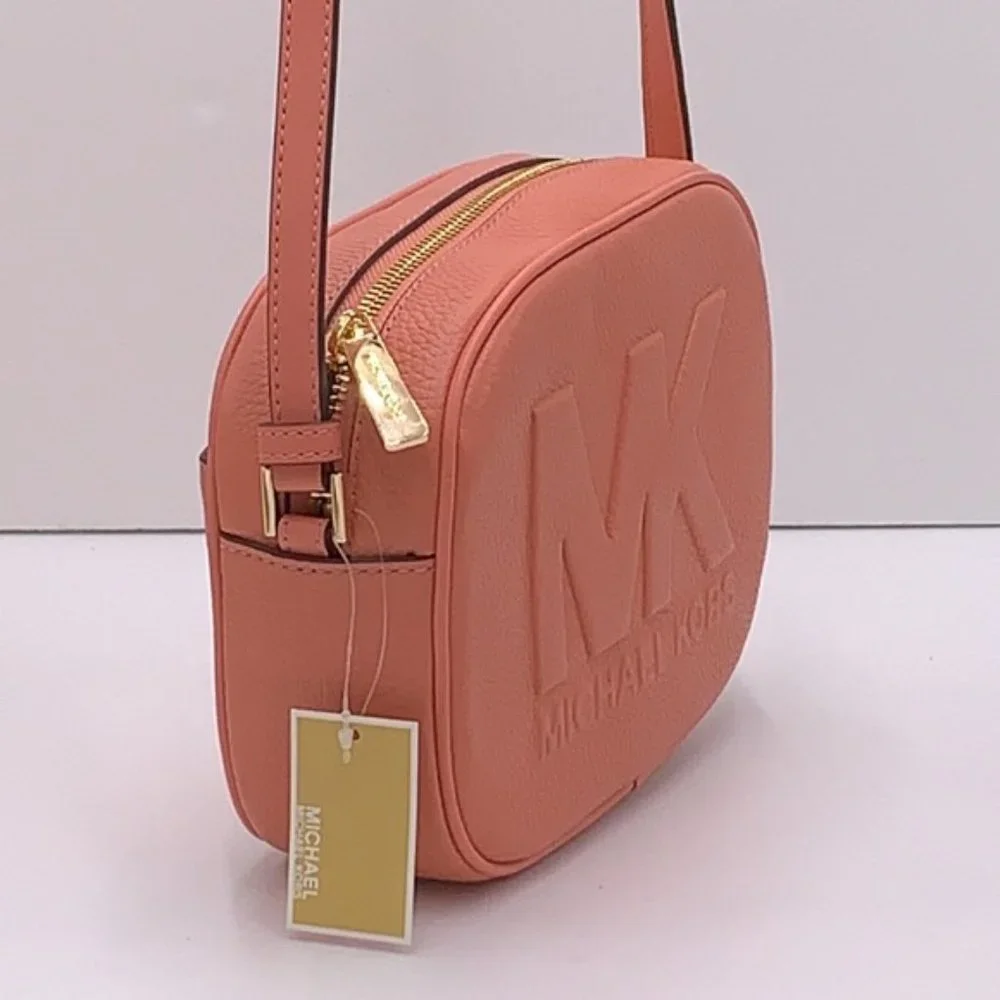MICHAEL KORS Jet Set Medium Embossed Pebbled Leather Crossbody Bag Sherbert - Picture 5 of 16